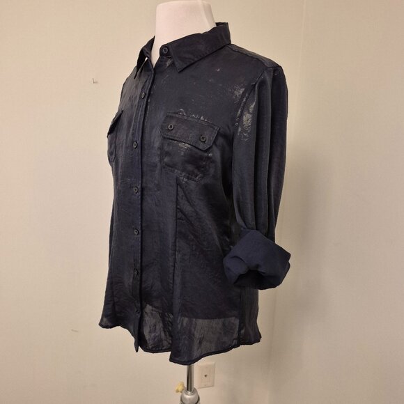 Calvin Klein Waxed Navy Blue Dress Shirt - Picture 1 of 7